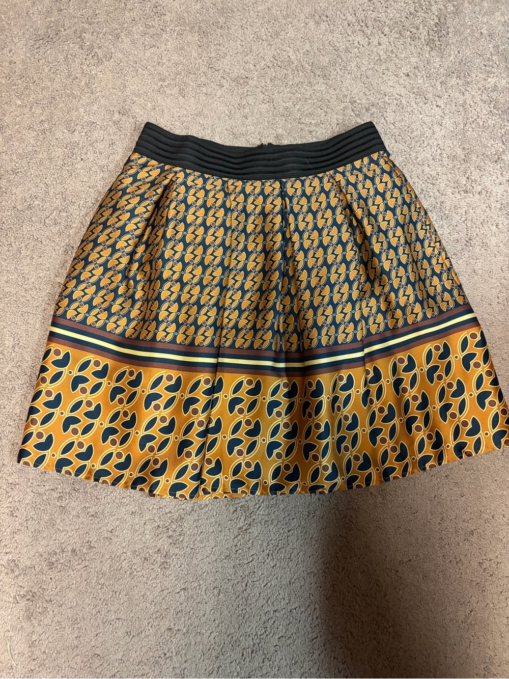 Motivi Mustard and Navy Printed Circle Skirt